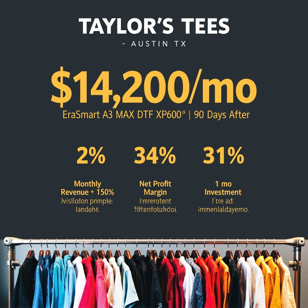 Taylor's Tees Austin TX DTF business results